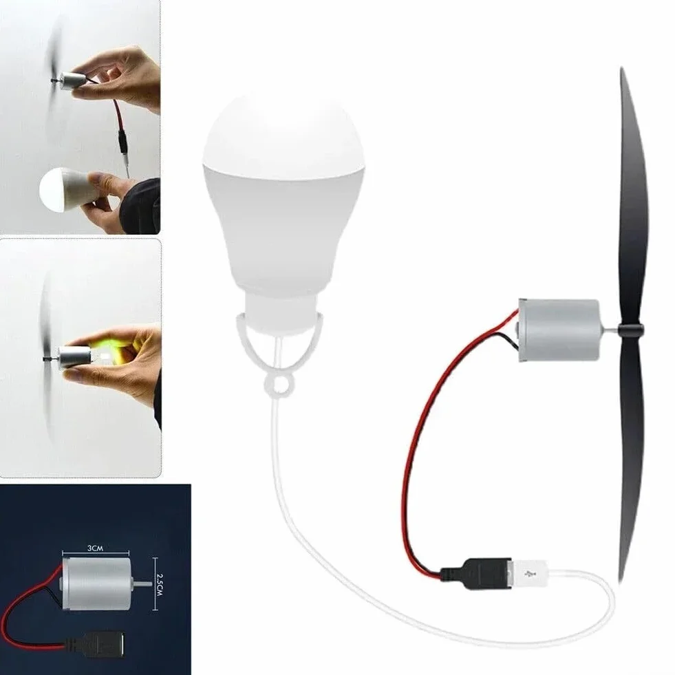 Kit generatore di energia eolica con luce LED USB, turbina eolica motorizzata, set educativo per l'apprendimento domestico con elica da 18 cm, telaio in ABS e metallo, luce da 5 W