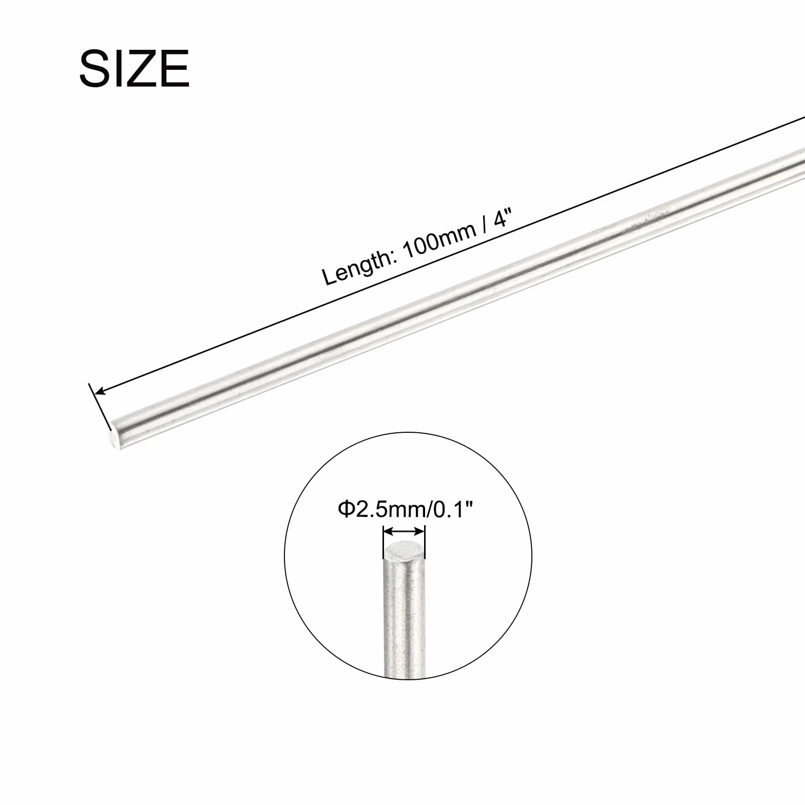 Asta Tonda Acciaio Inossidabile 304 2,5mm x 100mm 6pz per Modellismo