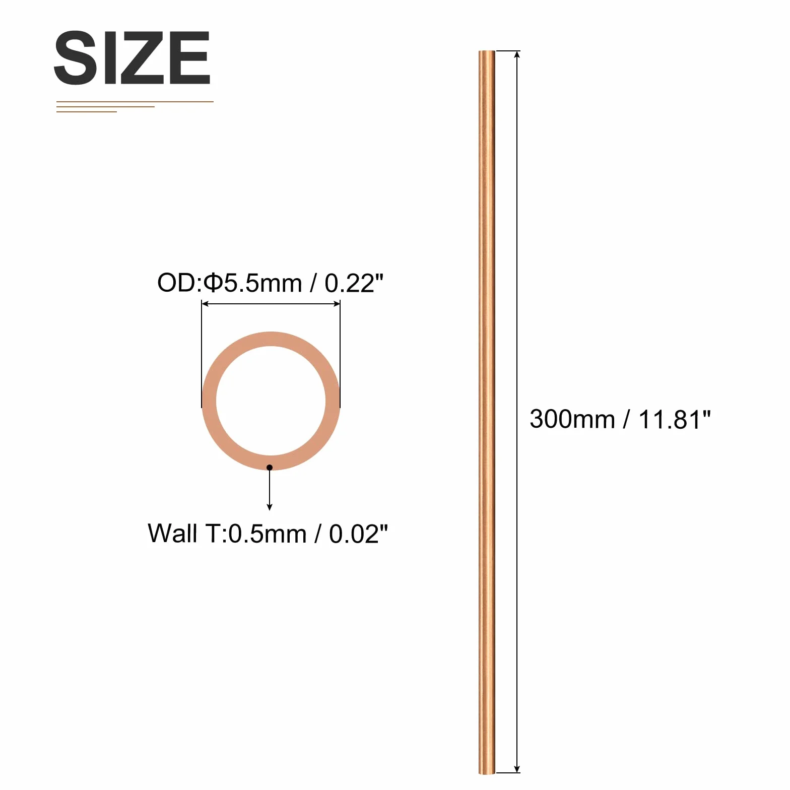 DTGN 5.5mm x 0.5mm x 300mm(ODxMuro TxL) Rame Tubo - 4pz - Buono per Macchinari Attrezzatura Fai-da-te Decorativa Cornice - Rotondo Metallo Tubazione