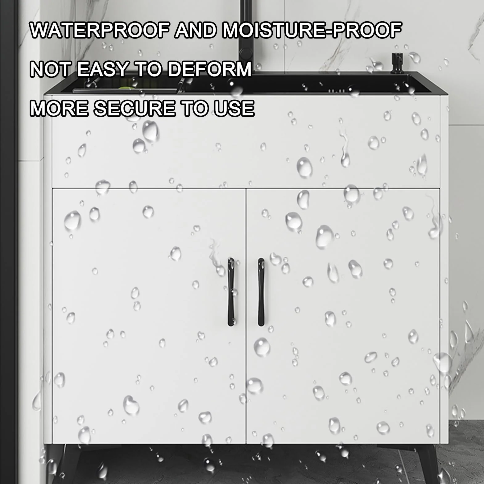Mobile da bagno con lavabo, Lavello in Acciaio Inox Commerciale a Vasca Singola, Mobiletto Sottolavello Cucina con Rubinetto, per Ristorante, Cucina, Lavanderia(68x45cm/26.7x17.7in,Black)
