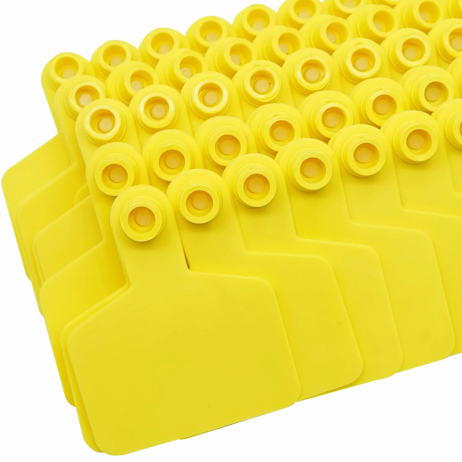 100 targhette auricolari vuote per bovini, 7,9 cm di lunghezza x 5,6 cm di larghezza, etichette auricolari gialle per identificazione di animali in TPU etichette per bestiame strumenti