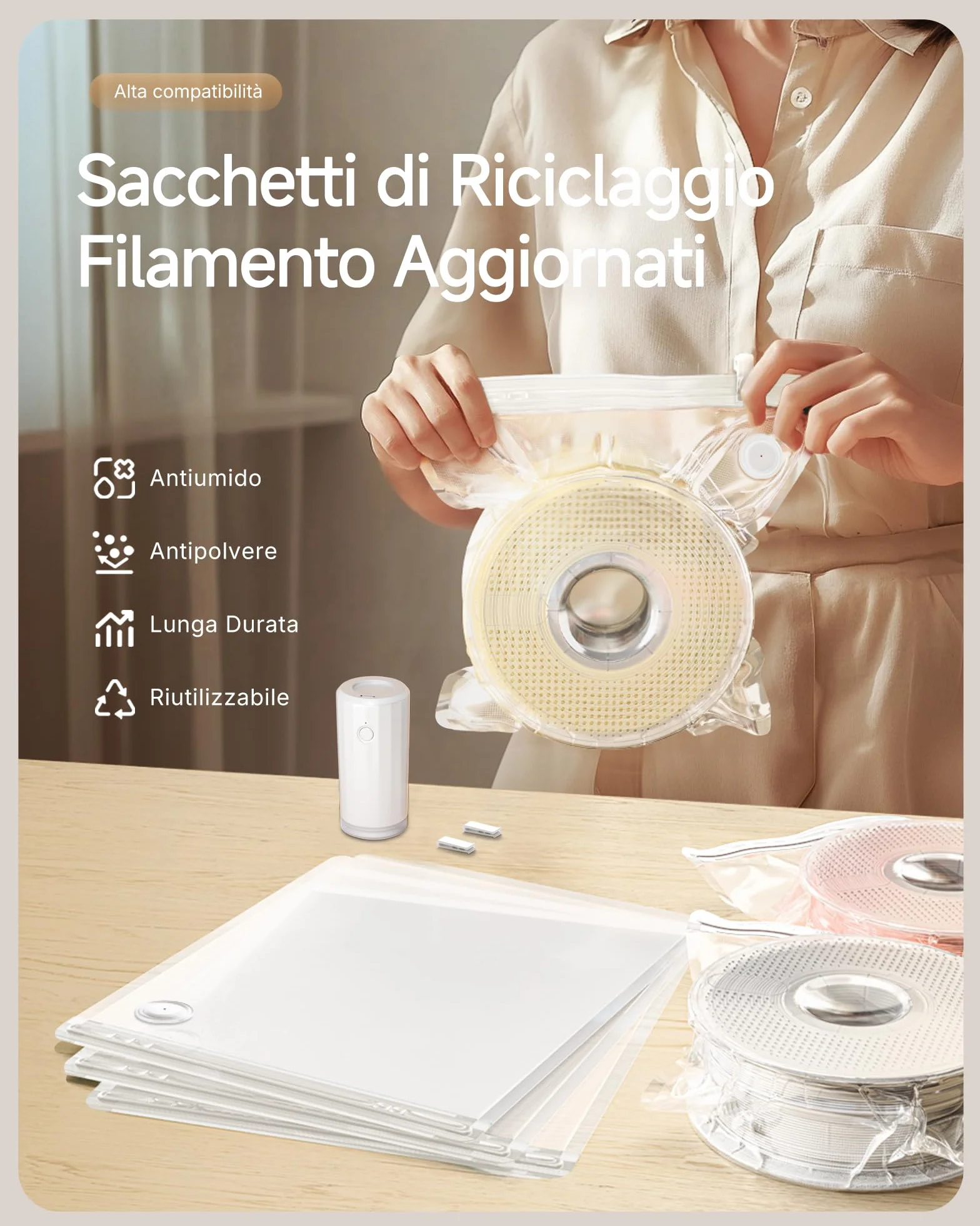 YOOPAI Kit sacchetti sottovuoto per filamento per stampante 3D con pompa automatica, 20 sacchetti extra grandi (38 x 33 cm), compatibili con filamento Bambu Lab 1,75 mm