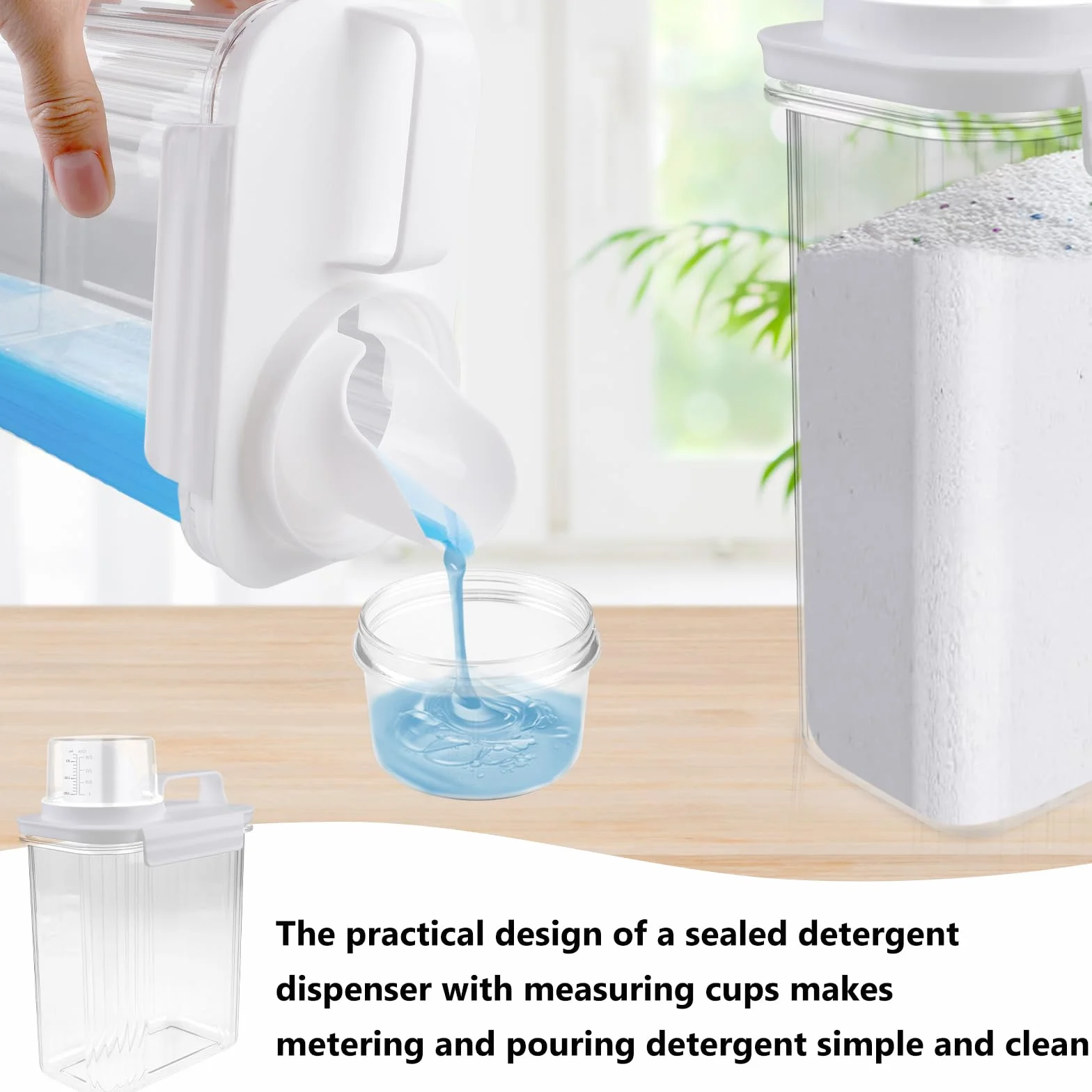 Dispenser Detersivo per Bucato: 2Pezzi 2L Dispenser per Detersivo Ermetico con Misurino, Dispense r Multiuso in Polvere, Dispense r Detersi vo Lavatrice, Riutilizzabili Contenitore per Liquidi