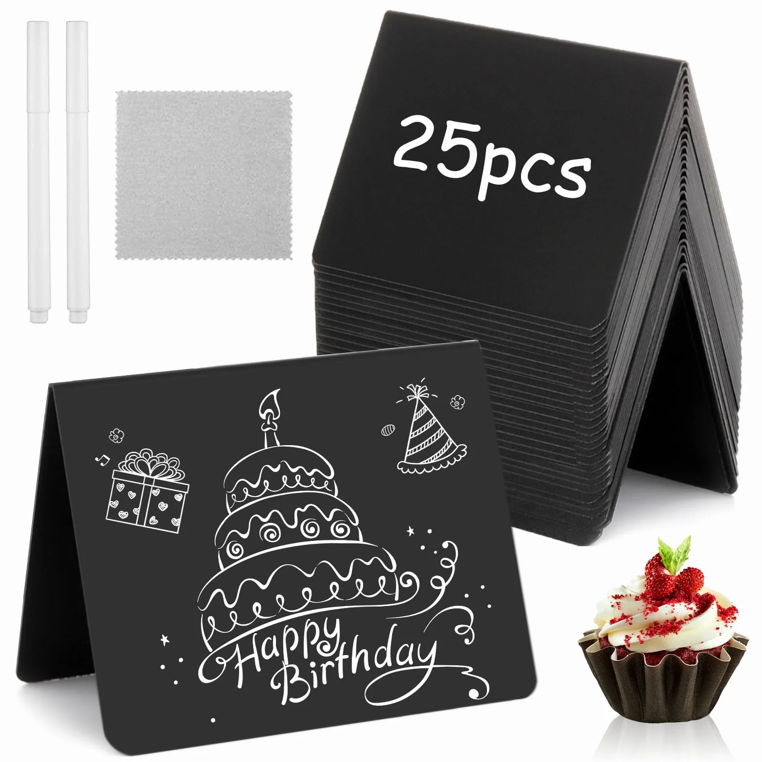 25 Pezzi Mini Lavagna, Cartellini Prezzi 10 x 7.5 cm, Lavagnette Piccole Cancellabile per Buffet, Feste, Ristoranti (Nero)