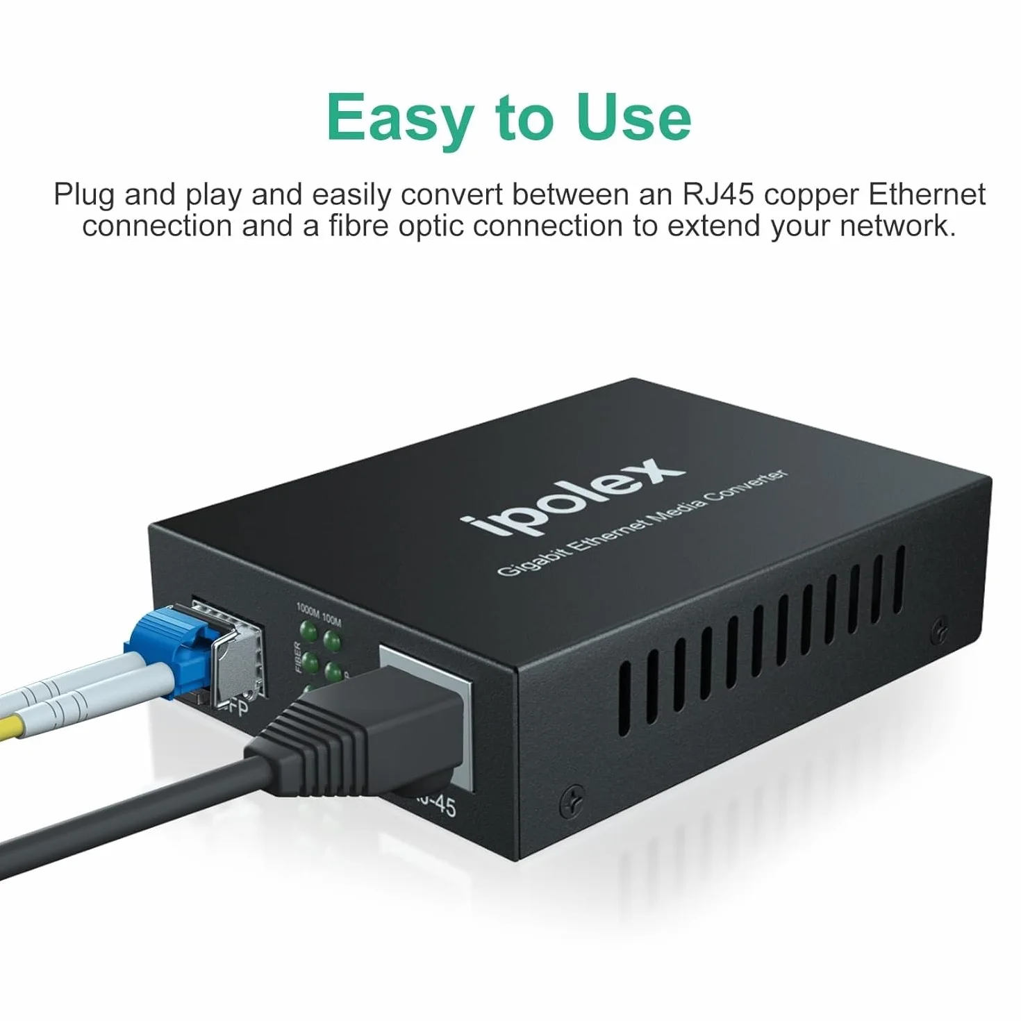 ipolex Convertitore Multimediale Gigabit Ethernet SFP 1,25G Fibra Ottica Modo Singolo LC 1310-nm 20-km