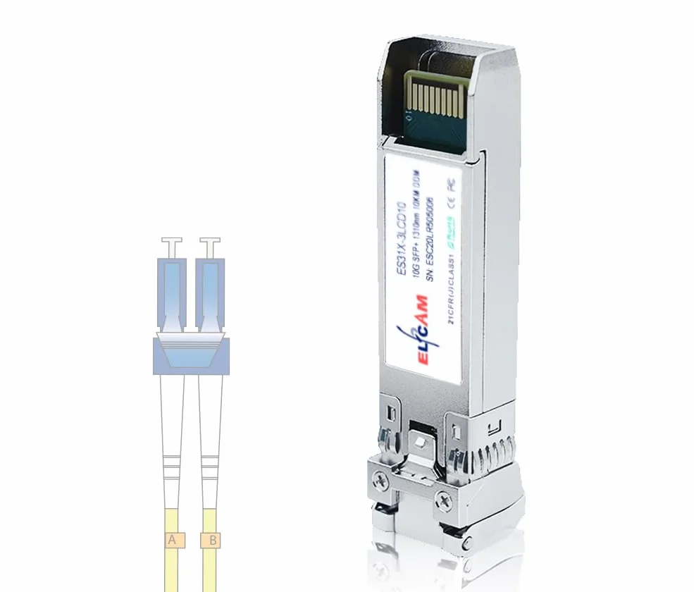 Elfcam Modulo Ricetrasmettitore Fibra Ottica 10Gb SFP+ SFP+ 10GBase-LR 1310nm LC/UPC DM OS2 Compatibile Freebox Ultra 1 Pezzo