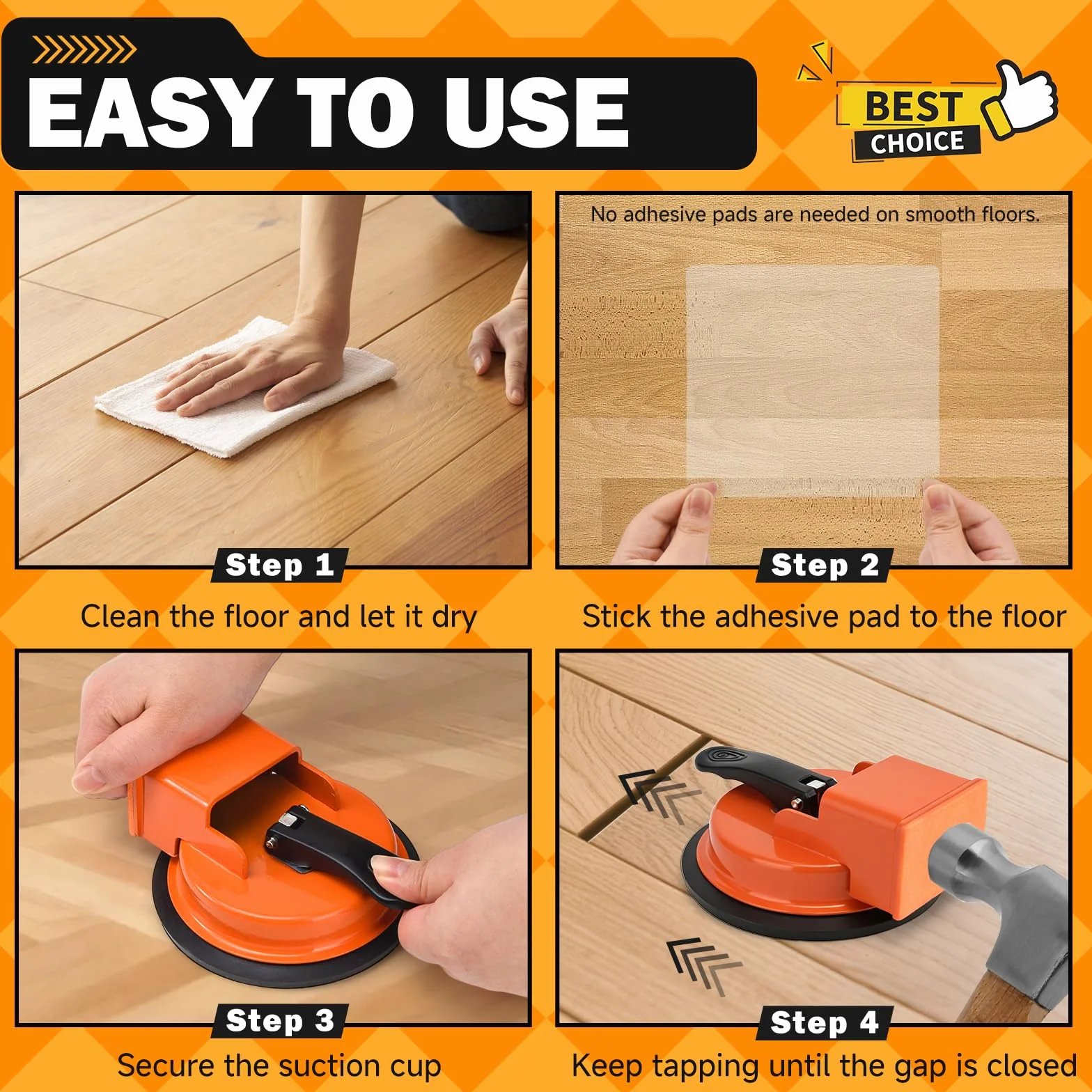 Strumento di Posa per Pavimenti in Laminato con Ventosa, Kit Riparazione Pavimenti con Ventosa – Attrezzo per Chiudere Fessure Pavimento, ad alta presa, per Laminato, Vinile, Parquet