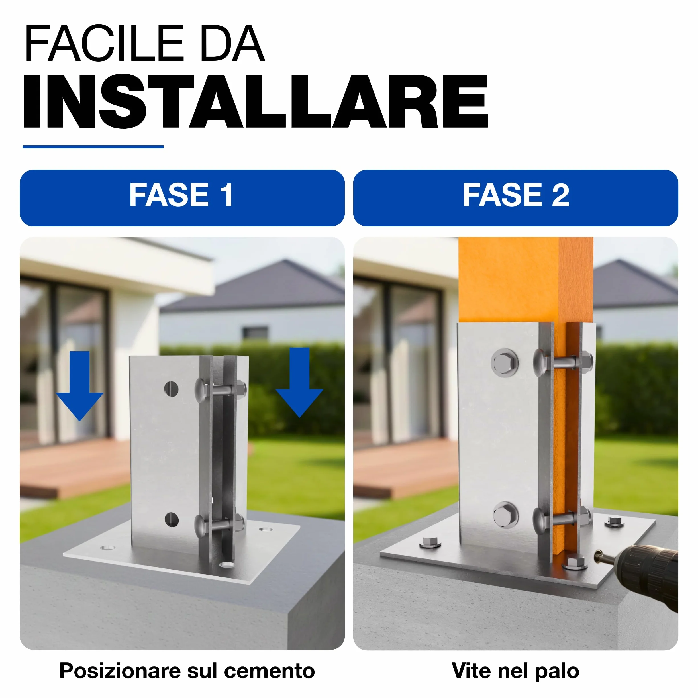 Supporto per Palo da Fissare 100 x 100 mm Zincato a Caldo Staffa Base Quadrata Recinzione