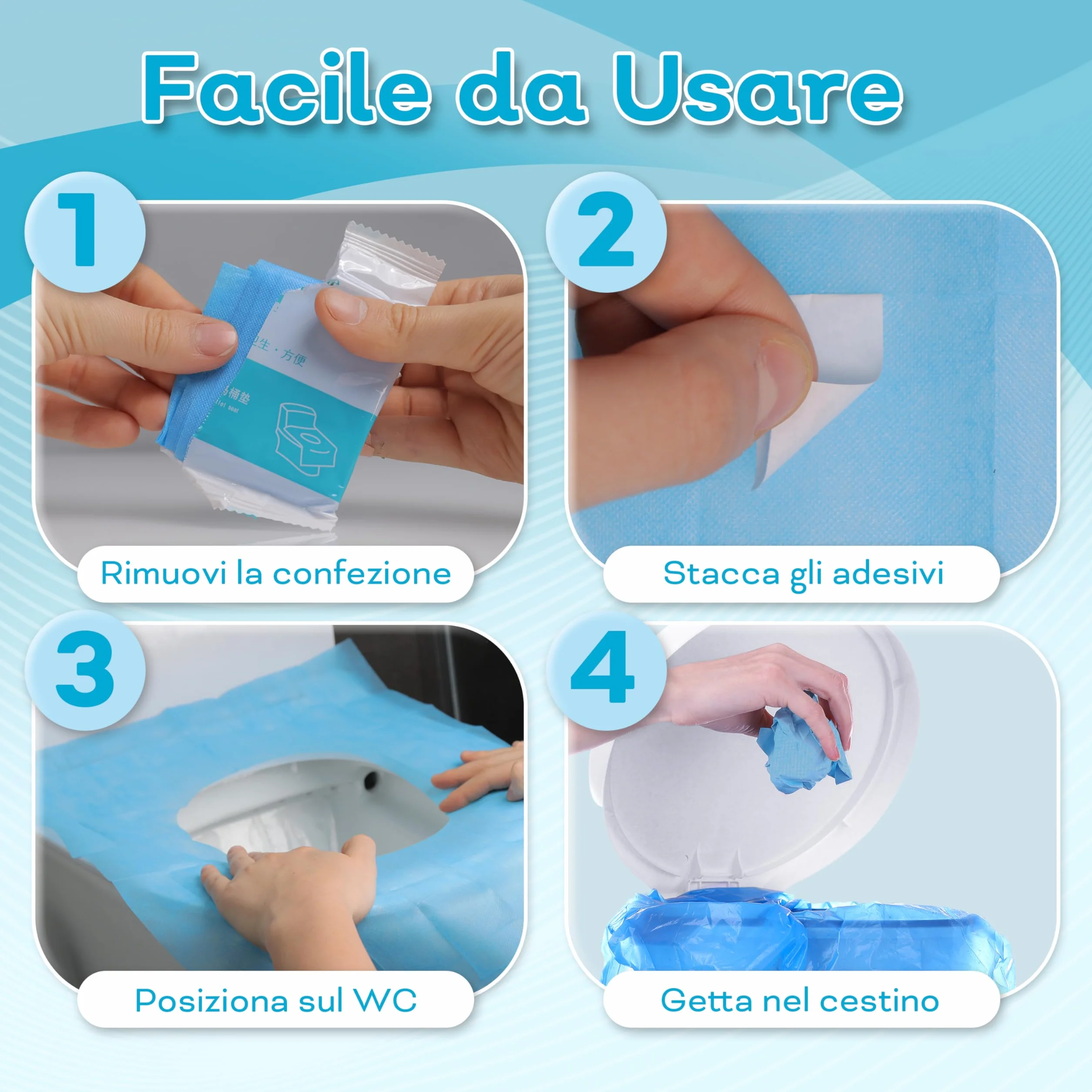 Copriwater usa e getta con copertura totale e adesivi antiscivolo - guanti igienici