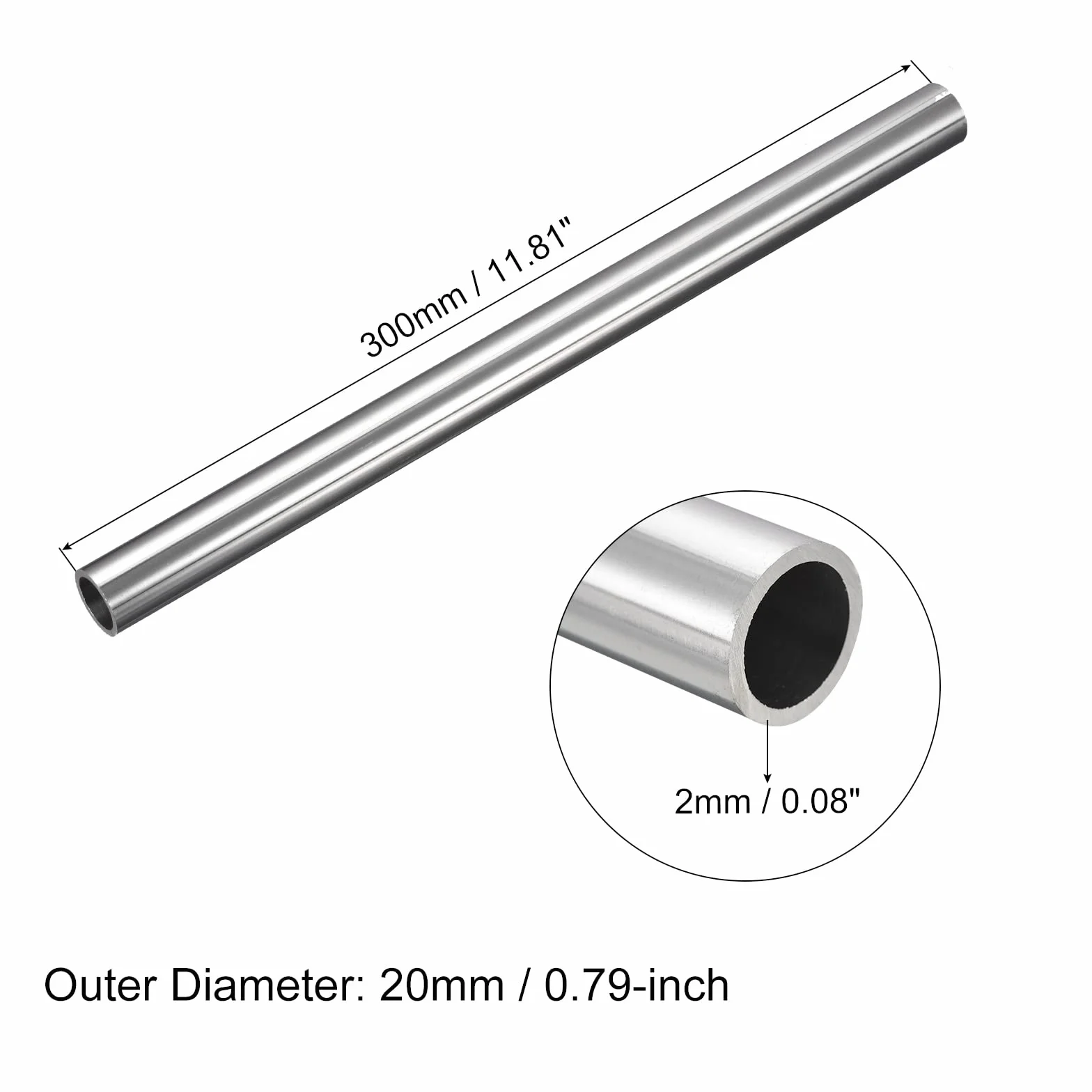QUARKZMAN 30cm Lunghezza Acciaio Inox 304 Tubo, Tubi Dritti in Acciaio Inossidabile 304 OD 20mm x 2mm Parete Spessore Metallo Tubi Capillari Inox per Industria Macchine