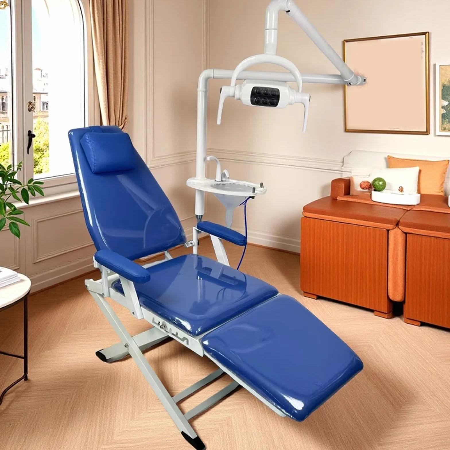 Sedia dentale portatile a LED con vassoio e ciotola rimovibile per spittoon, poggiatesta regolabile per ospedali e saloni di bellezza