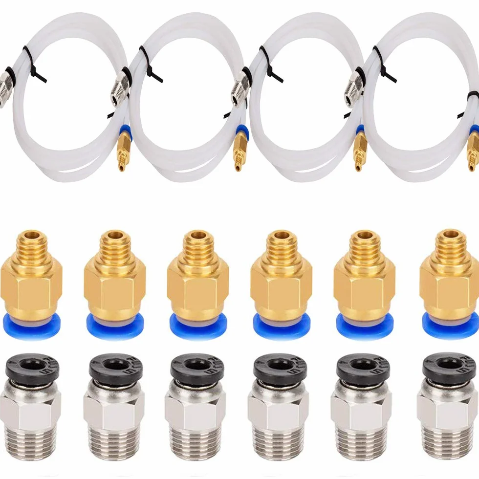 RUNCCI-YUN Tubo teflon PTFE 4 pezzi PTFE (4 metri) 6 pezzi Raccordo rapido in PC4-M6 6 pezzi Connettore pneumatico PC4-M10 dritto Push to Connect per filamento stampante 1.75mm 3D