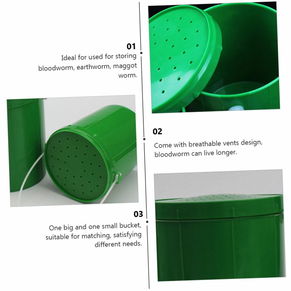 POPETPOP Secchio Leggero Plastica Verde 2 Pezzi Esche da Pesca Resistente agli Urti Contenitore Vermi Vivi