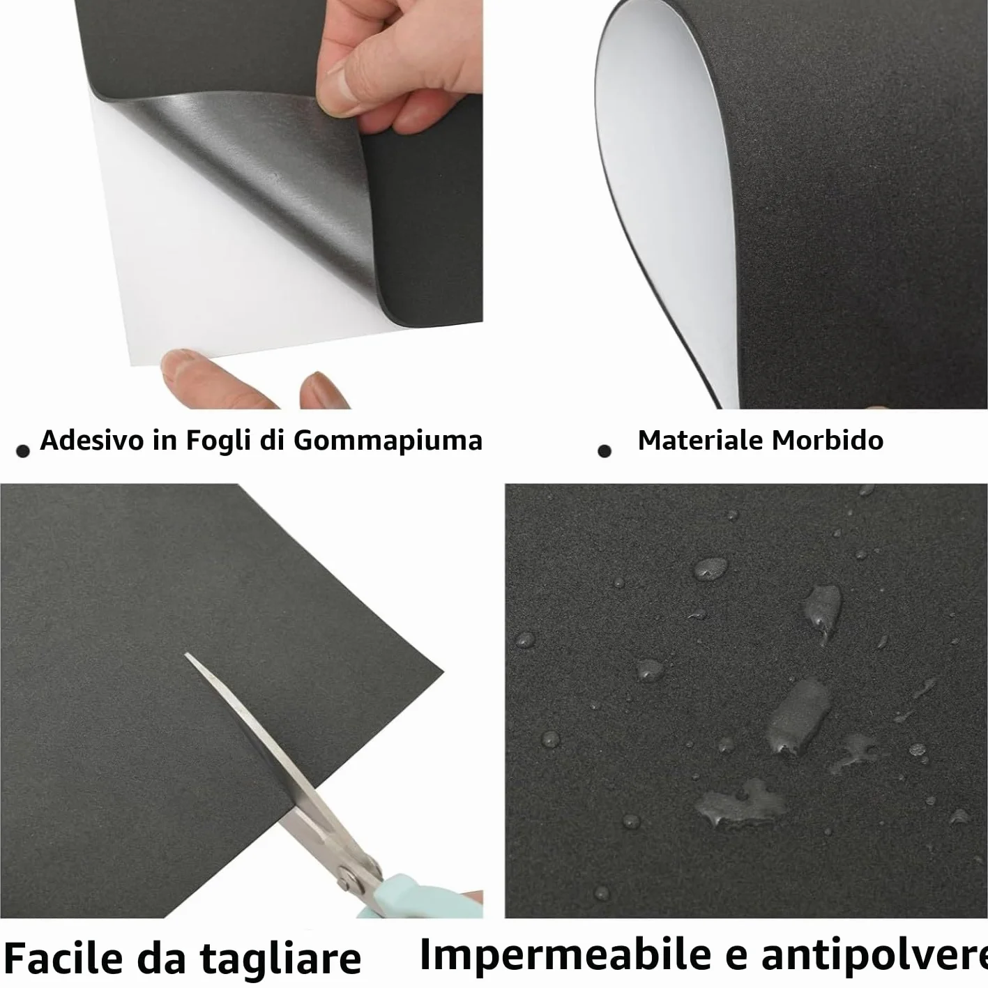 Gomma Eva Adesiva 6Pcs Pannello di Achiuma Autoadesivo nero 300mm x 200mm x 3mm Tappetino in Achiuma Eva Antiscivolo con Supporto Adesivo per DIY Mobili Porte Finestre Artigianato