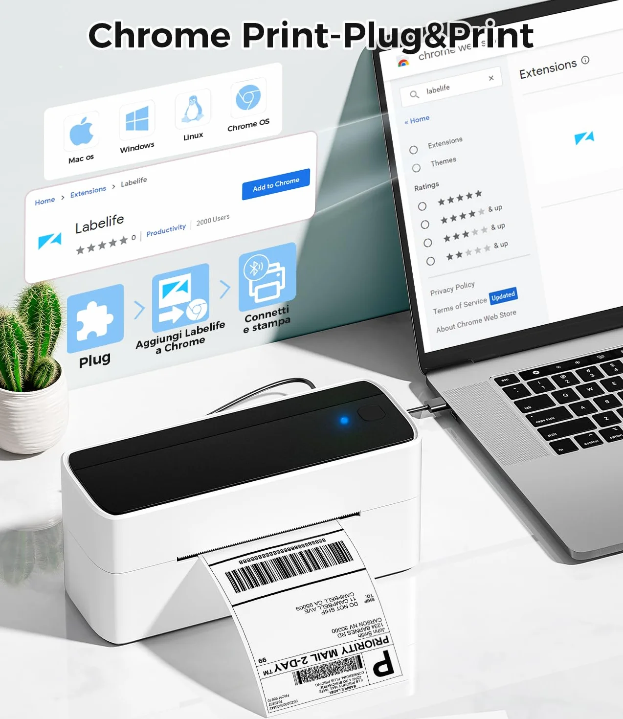 Phomemo Stampante per etichette Bluetooth, PM241BT stampante termica DHL 4XL per Mac/PC, stampante Bluetooth per codici a barre, Amazon, Etsy, Shopify, Royal Mail, DHL, FedEx, UPS