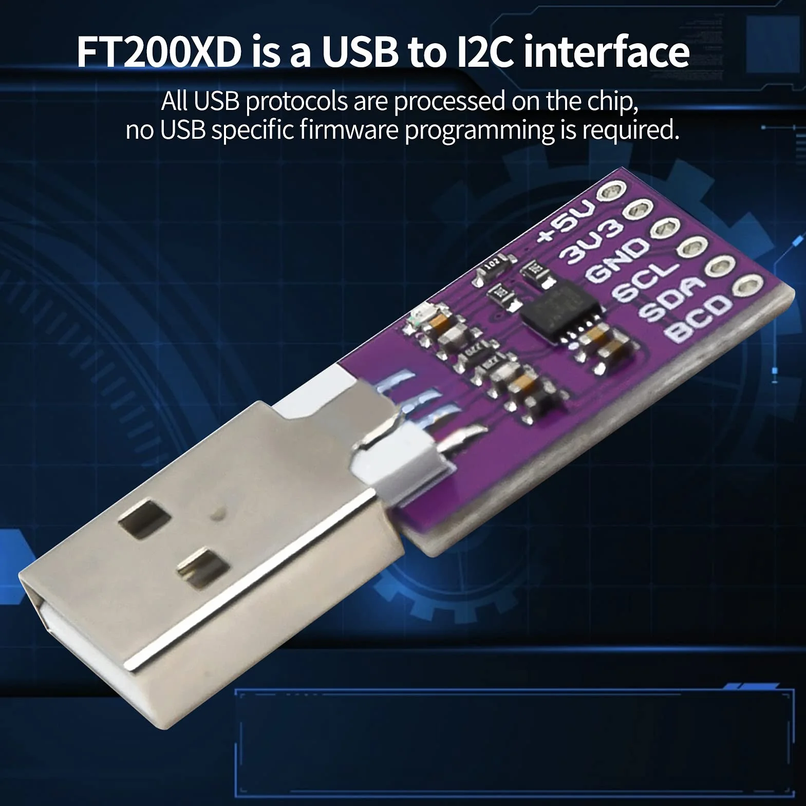 Modulo USB a I2C, MCU-200 FT200XD Modulo interfaccia USB a I2C Modulo multifunzione ad alta velocità Uscita CMOS 3,4 MHz