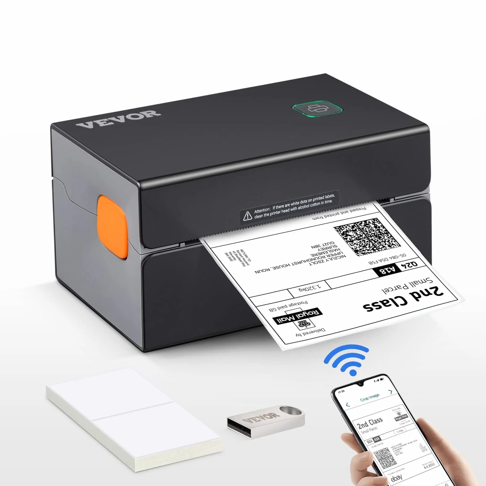 VEVOR Stampante Termica Bluetooth, Stampante per Etichette Edesive 4x6, Etichettatrice Termica Compatibile a Windows/MAC OS/Linux/Chromebook, Supporta DHL, USPS, FedEx, Shopify, Ebay, Amazon ecc.