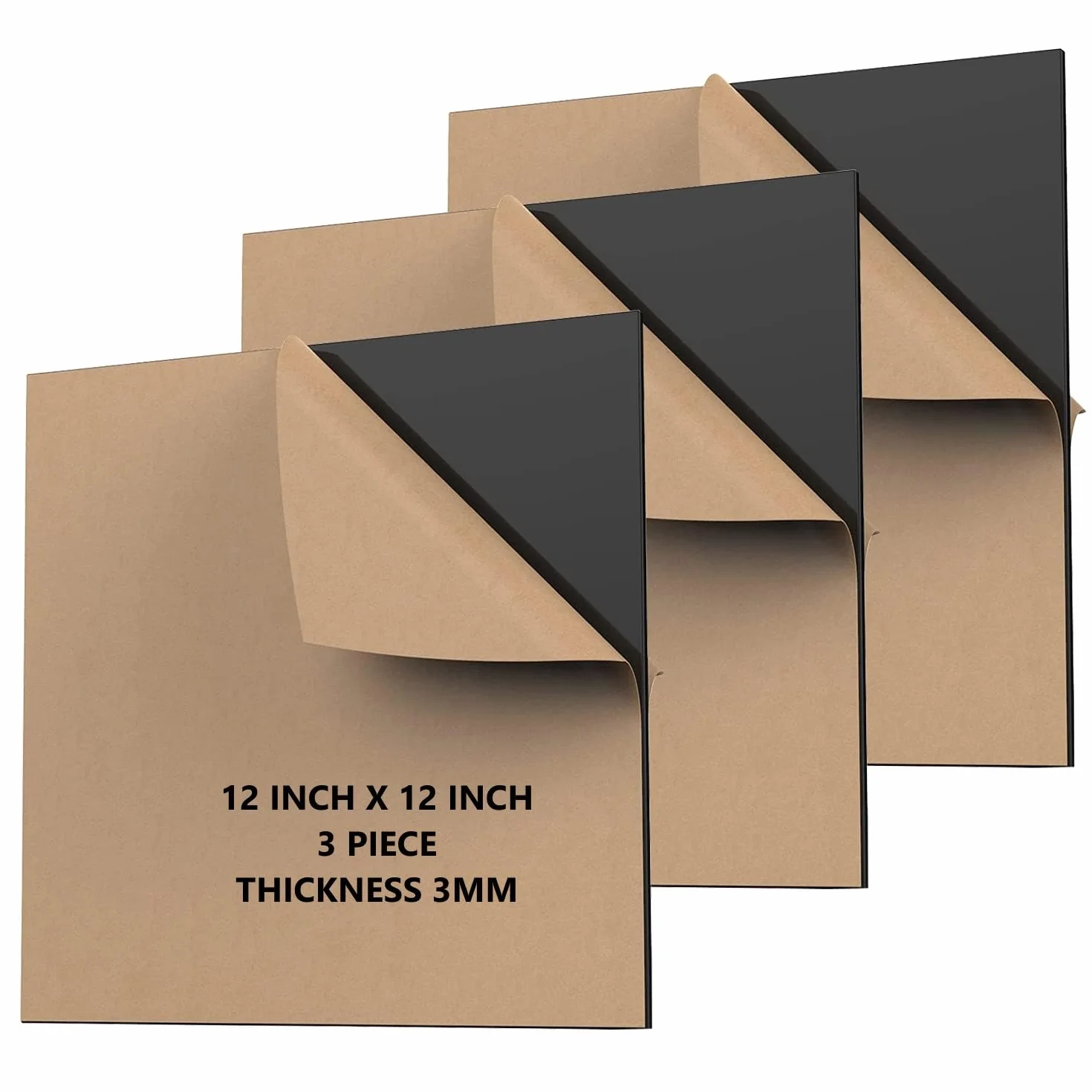 Foglio acrilico in vetro nero Cast Plastic (Set di 3) pannello lungo 30,5 cm x 30,5 cm di spessore 1/8" (3 mm) con carta protettiva per cartelli, fai da te Display Projects Craft, nero
