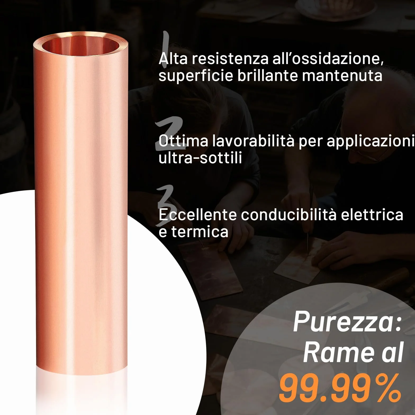 99,99% puro foglio di rame per artigianato, 0,05 mm x 0,1 m x 2 m, pellicola di rame flessibile e morbida, confezione sigillata