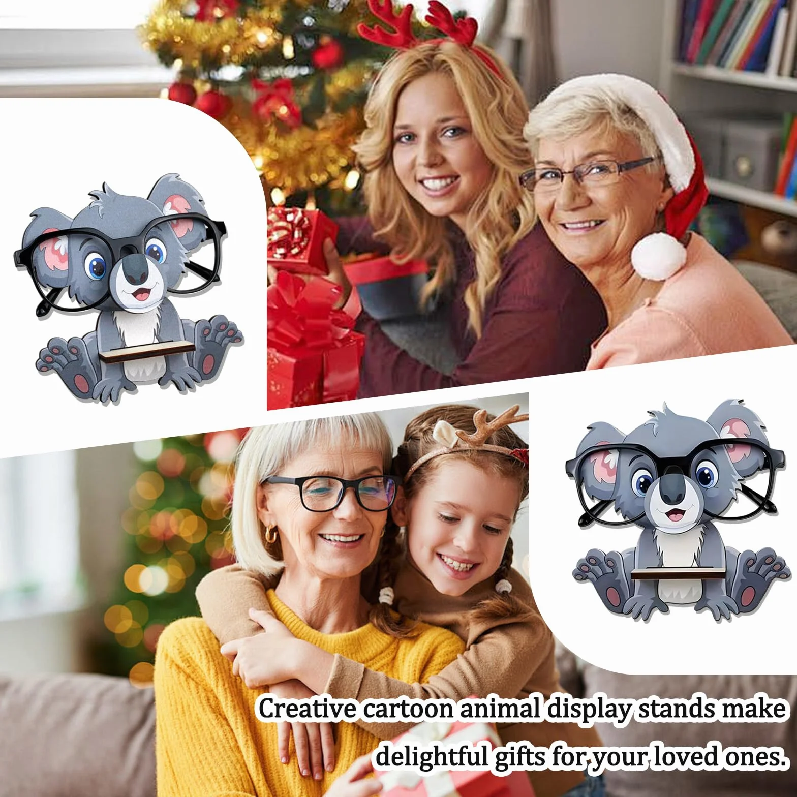 Porta Occhiali Legno Animali, Porta Occhiali da Tavolo, Supporto per Occhialis da Vista e Sole in Legno Espositore con Forma Koala per Casa Ufficio e Scrivania