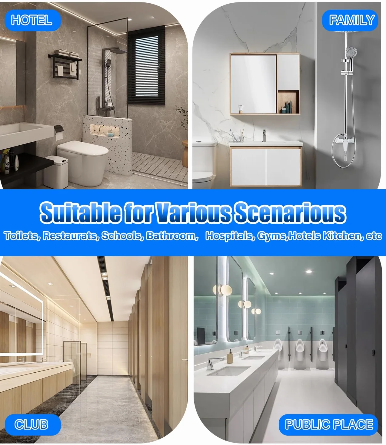 Dispenser Sapone Bagno, Dispenser Sapone Bagno a Muro Ideale per Bagni Commerciali, da Utilizzare con Disinfettanti e Saponi per le Mani, ABS Bianco 800ML Grande Capacità