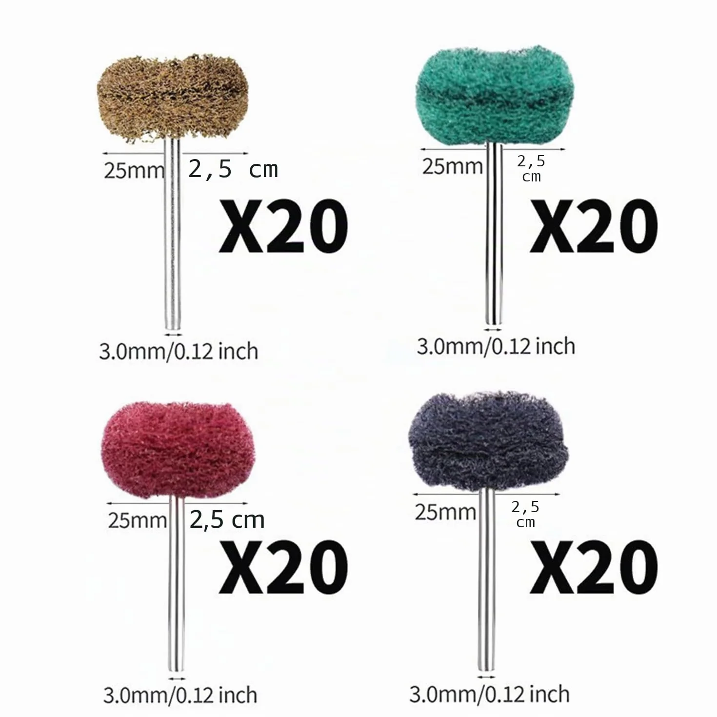 Set 80 ruote abrasive da 25 mm per lucidatura abrasiva utensili rotanti Dremel gambo 3 mm
