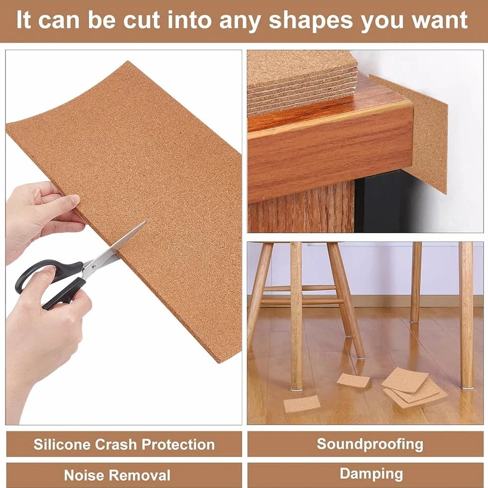 BENECREAT 4 PC Fogli per Bollettini Piastrelle In Sughero Autoadesiva 20x40x0.6 cm, Lavagna Sughero Sottobicchiere Rettangolare Decorazione Murale