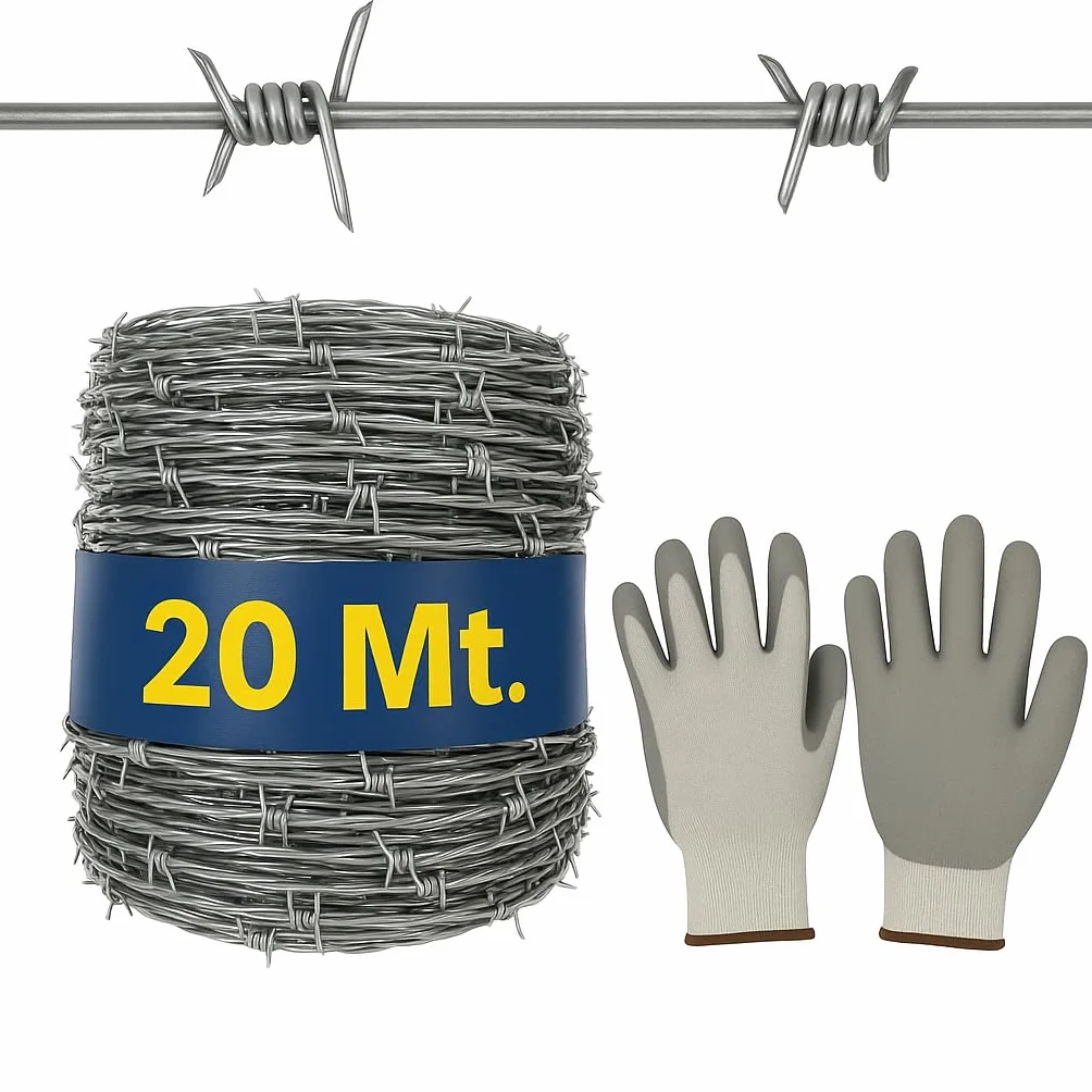 Filo Spinato Zincato da 20 metri Diametro 1,7mm + Guanti OMAGGIO. Rotolo Matassa per Recinzione, Barriera Protezione Antiarrampicata, Forte Flessibile per Balcone, Giardino, Orto