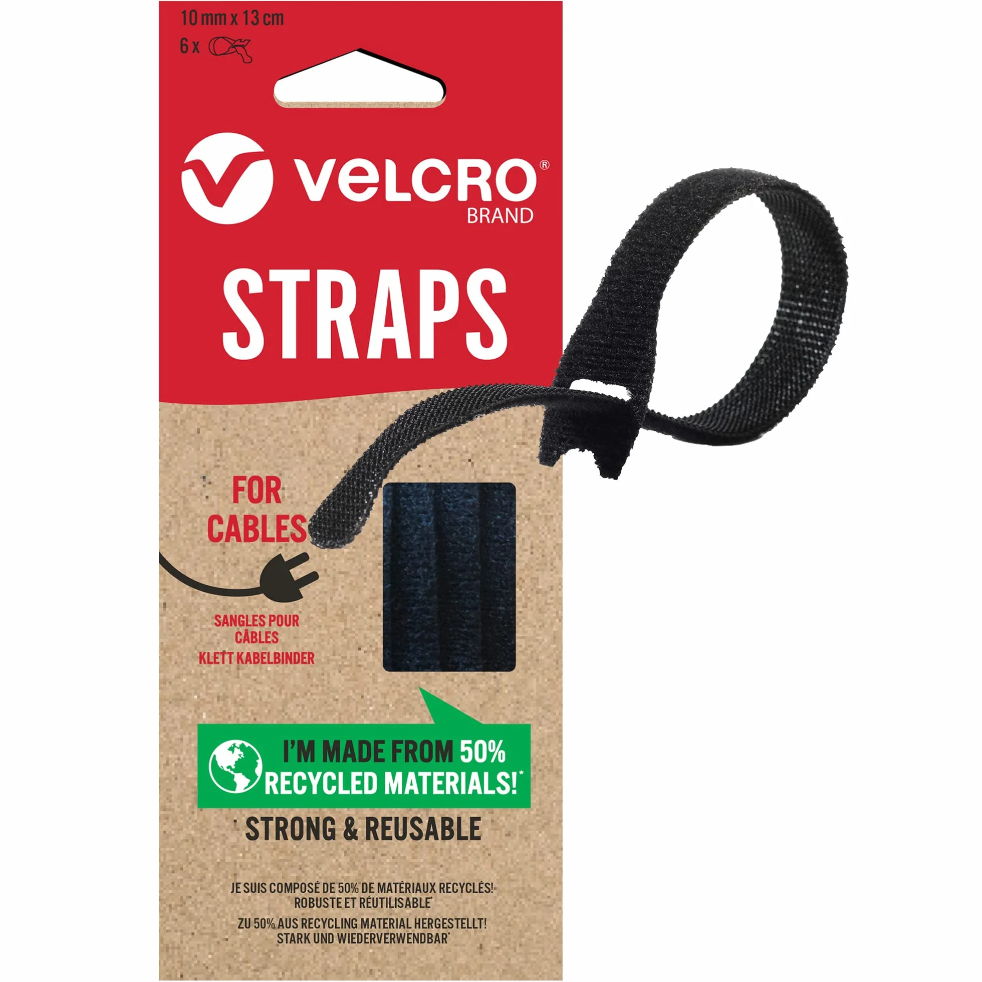 VELCRO® Brand ECO ONE-WRAP® - Cinghie 10 mm x 13 cm, colore: Nero - Confezione da 6