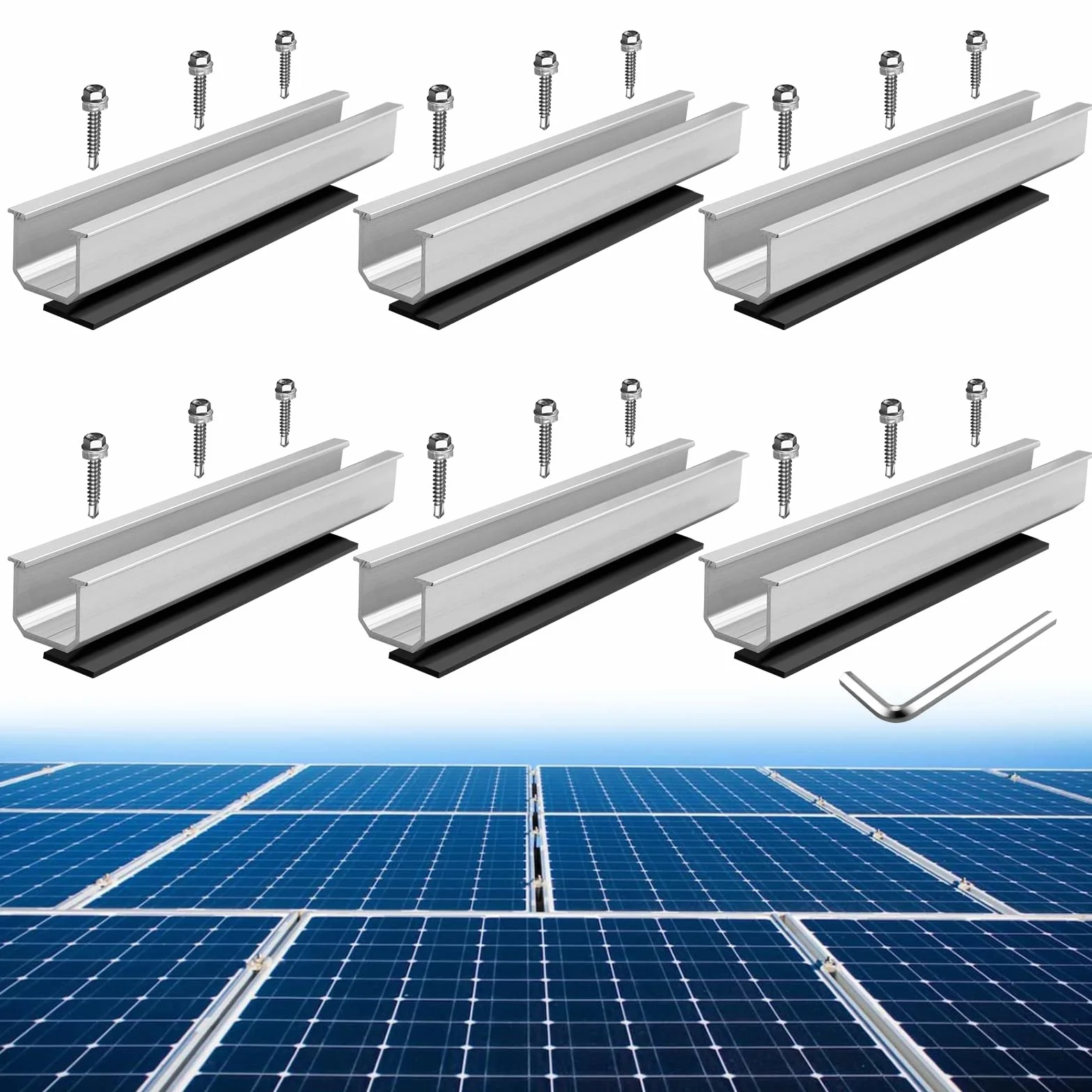 Anbte Set 6 Supporto per Pannello Solare 30mm/35mm Universali Pannelli Solari (Argento-Nessun Staffa, 200*25mm)