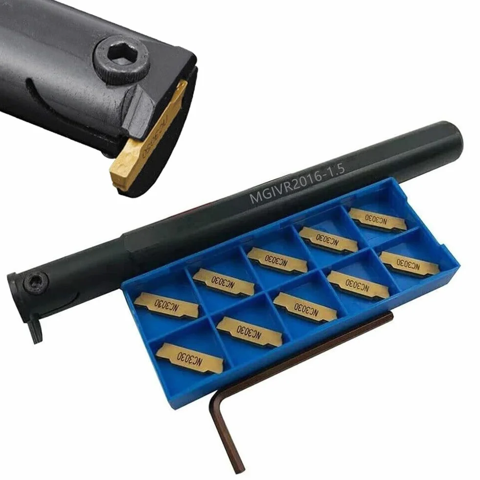 MGIVR2016-1.5 - Supporto per scanalatura interna CNC + 10 inserti in metallo duro MGMN150-G + 1 chiave inglese