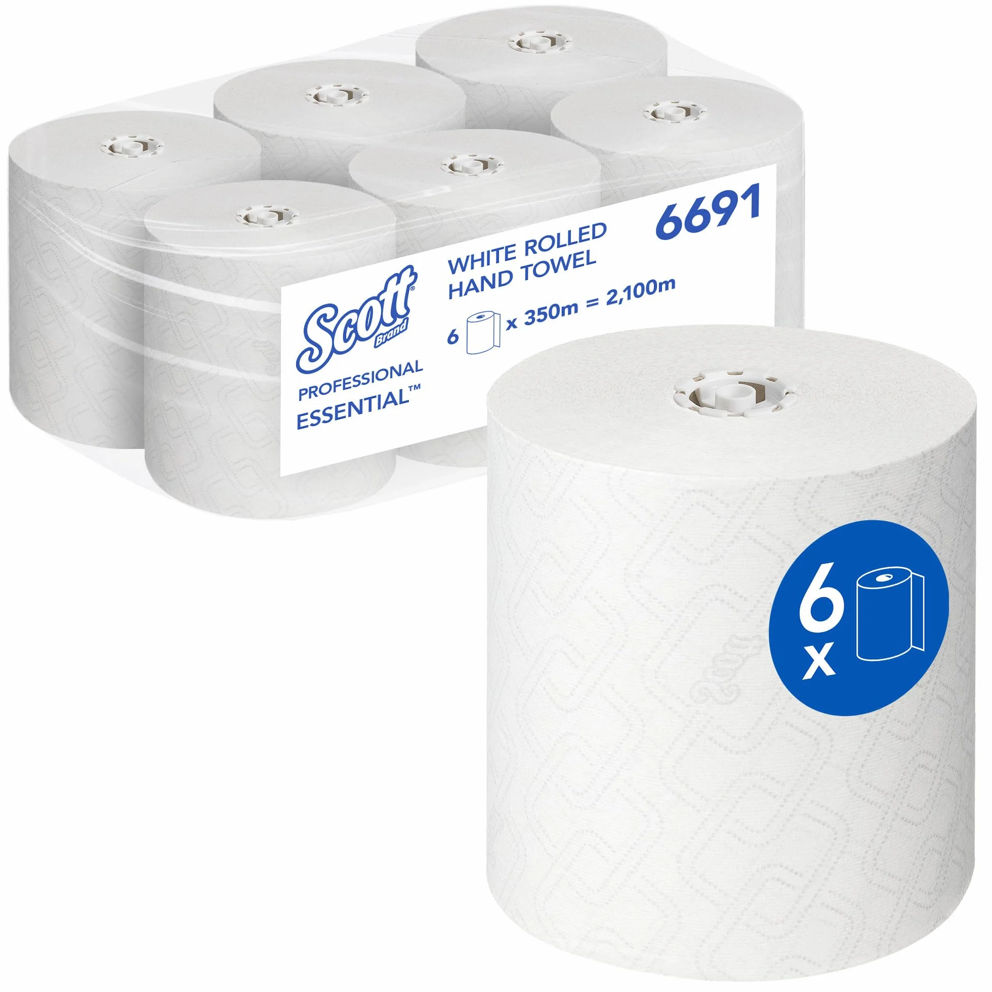 Scott Essential asciugamani di carta in rotolo 6691 6 rotoli bianchi 350m 2100m