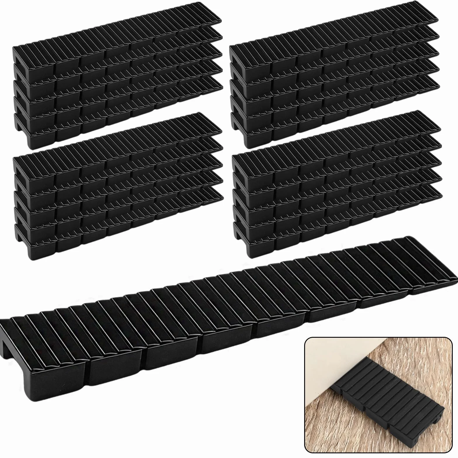 Cunei per Mobili 8 x 20 x 98 mm Cunei di Livellamento Fermaporta Robusti con Punti di Rottura Integrati - Nero