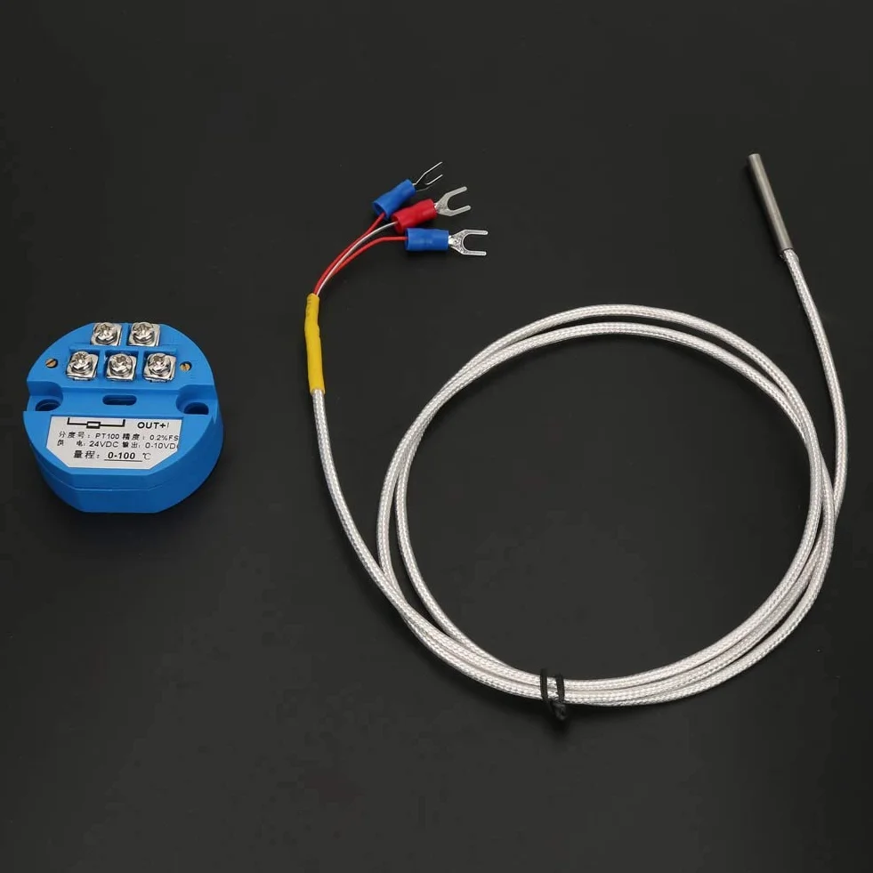 PT100 Trasmettitore Temperatura DC24V Sensore 1M Alta Precisione Uscita 0-10V per Controllo Processo Industriale