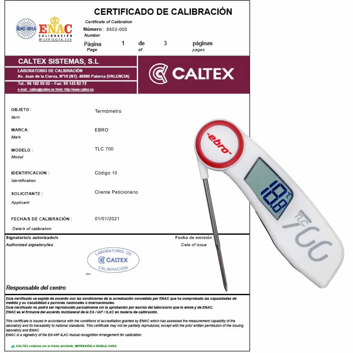 Termometro tarato EBRO TLC 700 con Certificato di Taratura Acreditato LAT