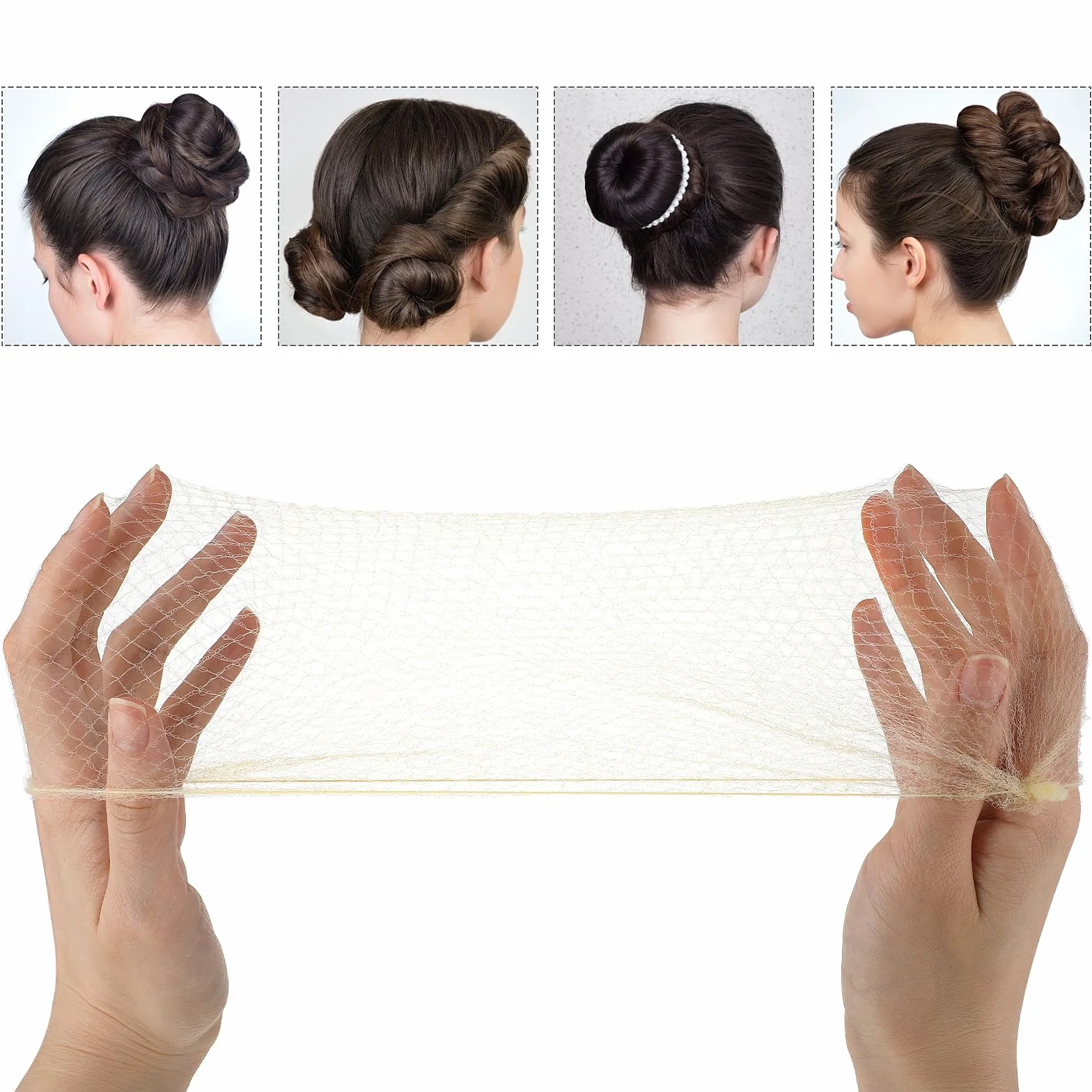 20 Retine per Capelli per Chignon con Bordo Elastico, Invisibile, per Balletto, 50 cm