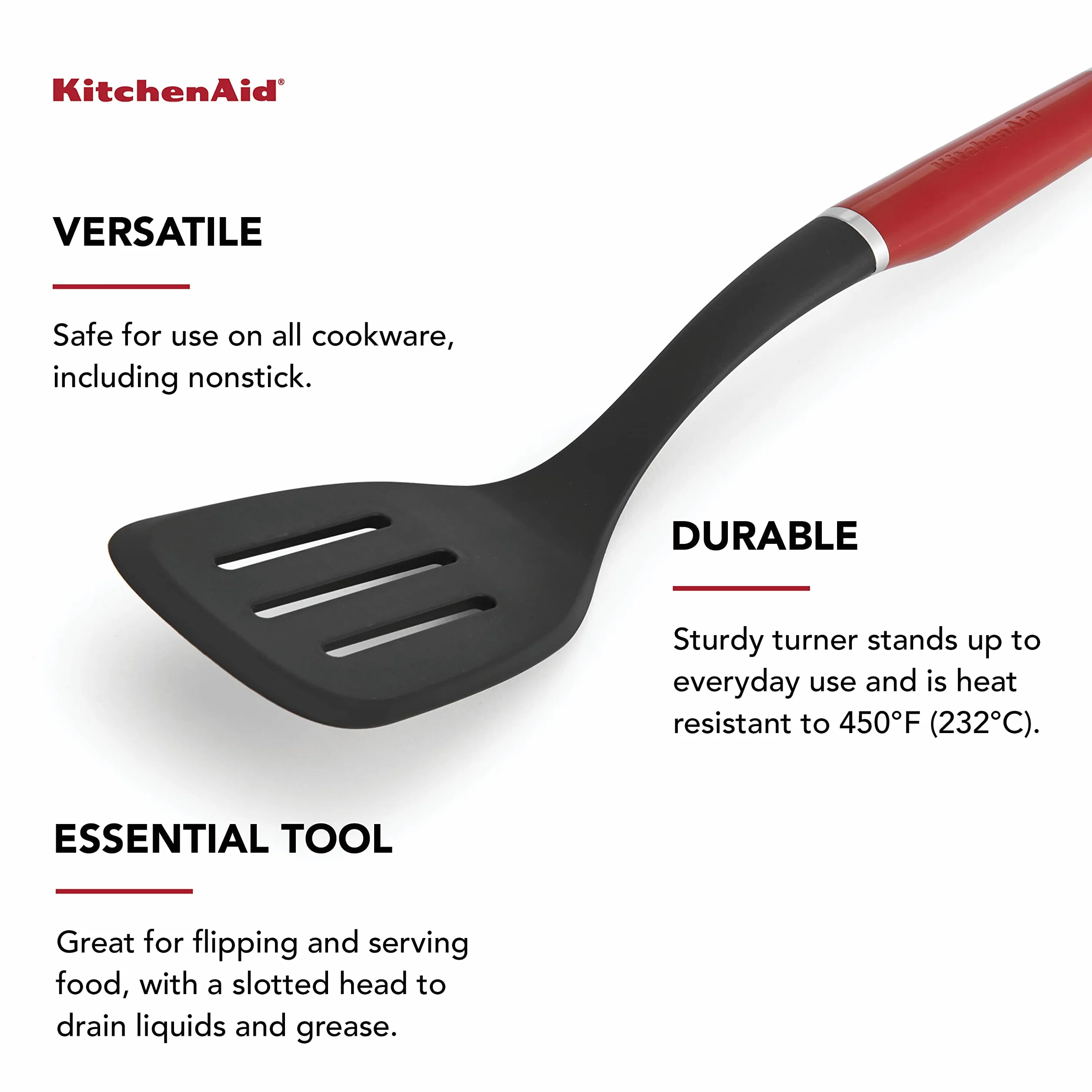 KitchenAid Classic Turner scanalato, plastica, Rosso 2