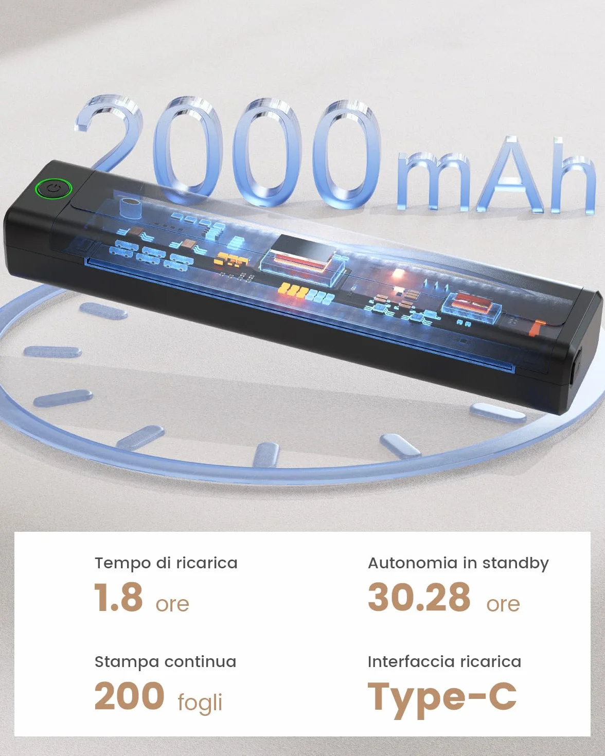 NEWYES Stampante termica portatile Stampante senza inchiostro Connettività wireless Viaggi d'affari Uso domestico di istruzione