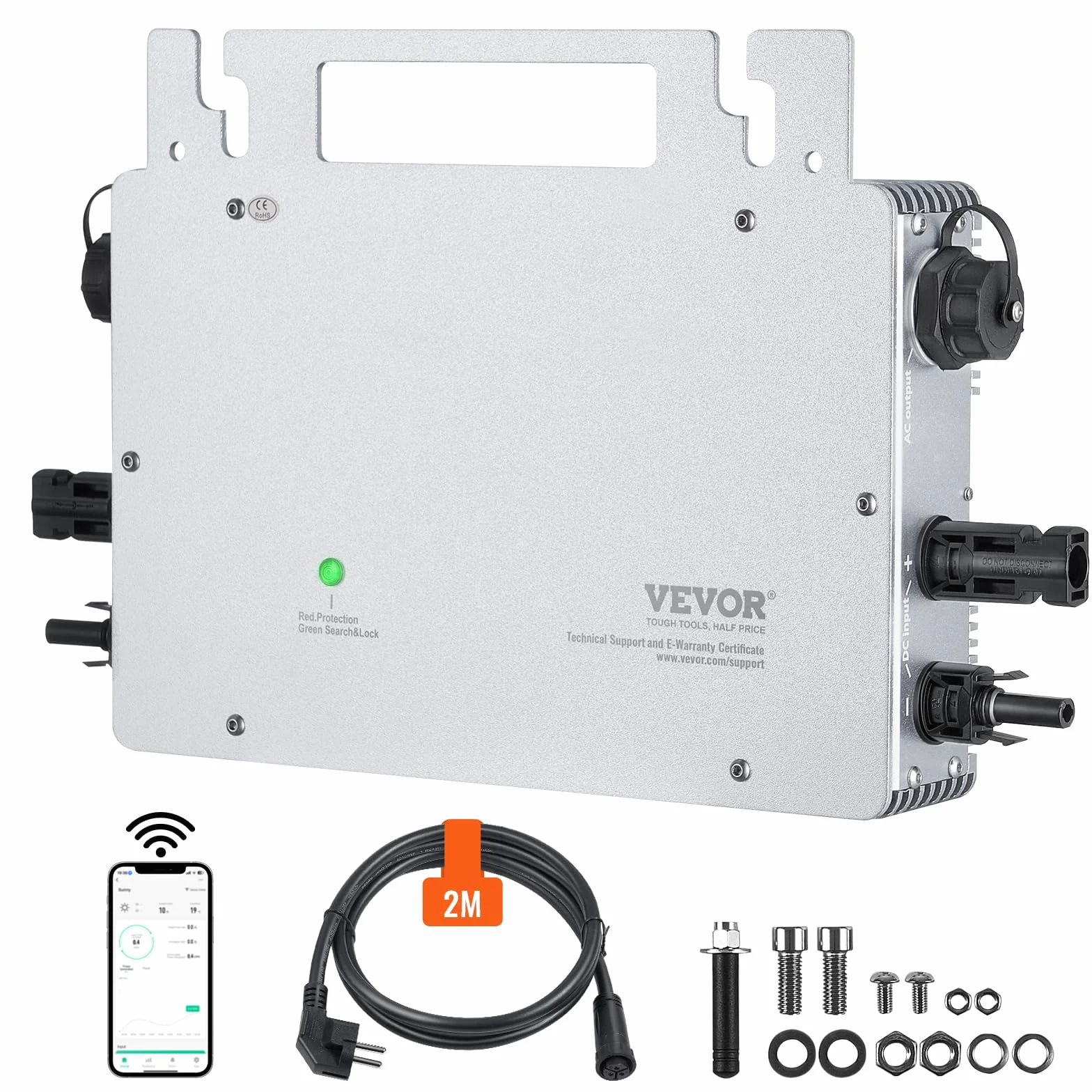 VEVOR Micro inverter per collegamento, 600 W, Micro inverter solare, IP67 Impermeabile Inverter per collegamento alla rete solare DC18-50V antenna WiFi APP, per sistemi di pannelli solari