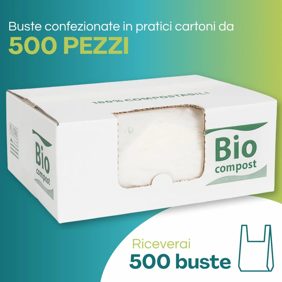 VIRSUS scatolo da 500 shopper biodegradabili compostabili a norma 2018 (24+6+6x40)