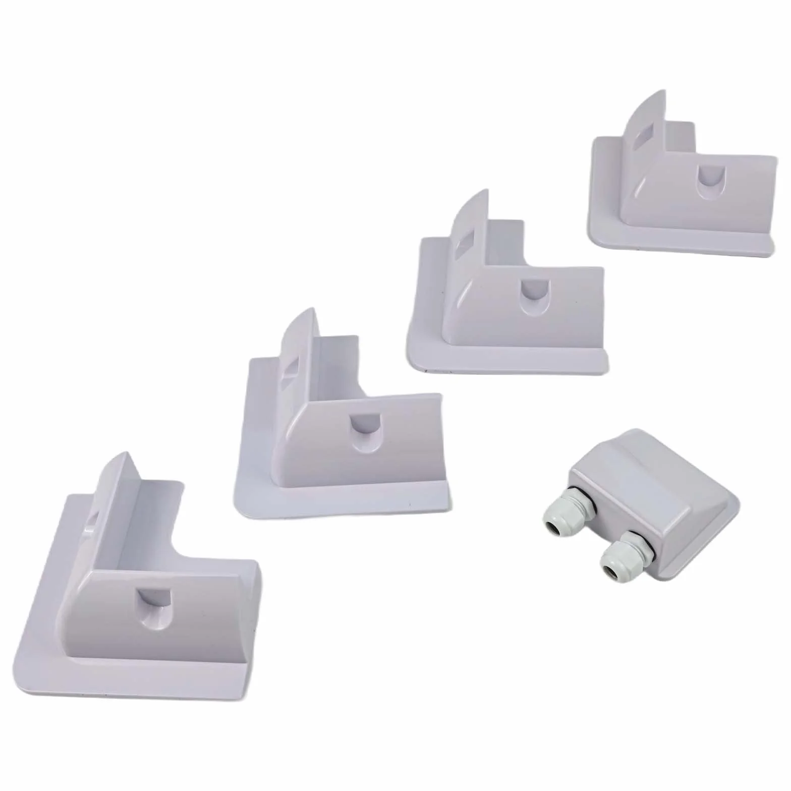 Kit di 5 staffe di montaggio per pannelli solari per camper, barche, camper e roulotte - installazione senza trapano con plastica ABS resistente ai raggi UV, include 4 staffe angolari e (bianco)