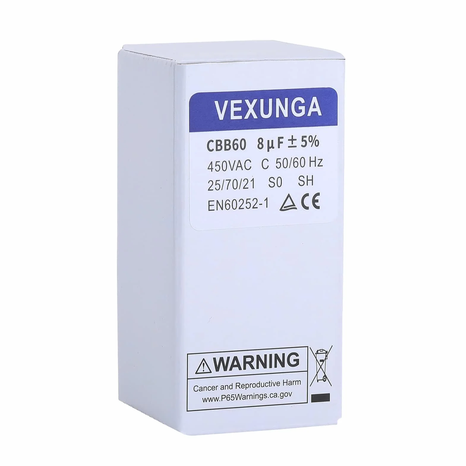 VEXUNGA CBB60 Condensatore Avviamento Motore 8uF 450V 35x65MM M8