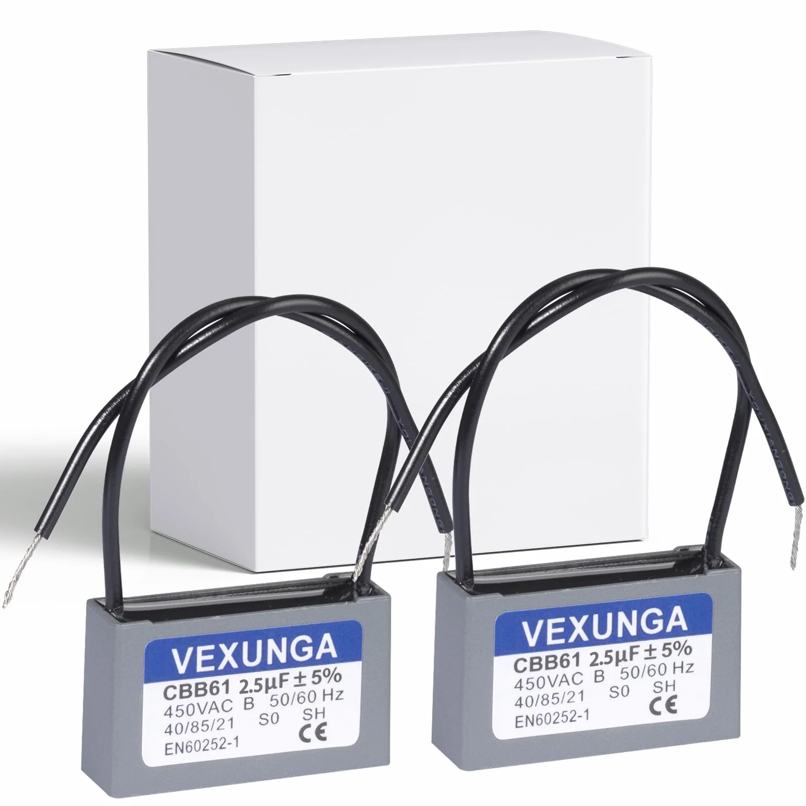 VEXUNGA CBB61 Condensatori 2,5uF 450V AC Condensateur Motore Ventilatore 2.5uF 50/60Hz per Ventilatores Soffitt Condizionatore (2Pezzi)