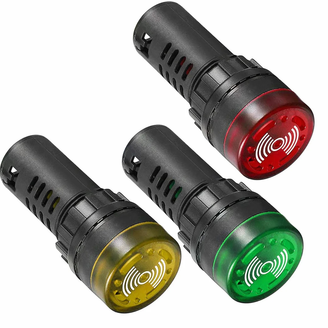 Gebildet 3Pcs Indicatore Luminoso con Cicalino AC 230V, Allarme Lampeggiante per Montaggio a Pannello da 22 mm per Pannello di Controllo Elettrico, HVAC, Progetti fai da te (Rosso-Giallo-Verde)