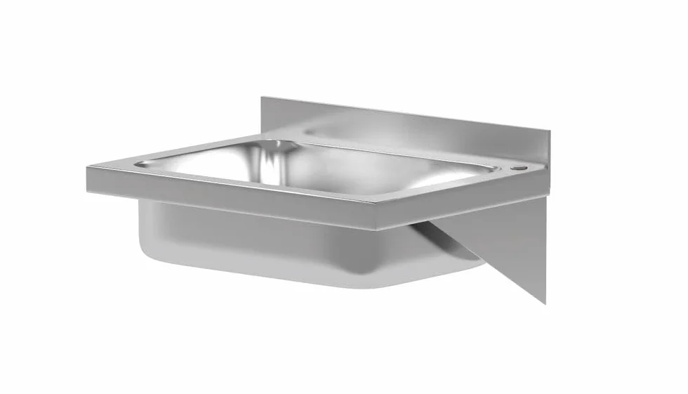 HENDI Lavandino, montaggio a parete, lavandino, dimensioni interne: 350 x 250 x 100 mm, scarico: diametro 52 mm, apertura per rubinetti: ø35 mm, 400 x 295 x (H)145 mm, acciaio inossidabile