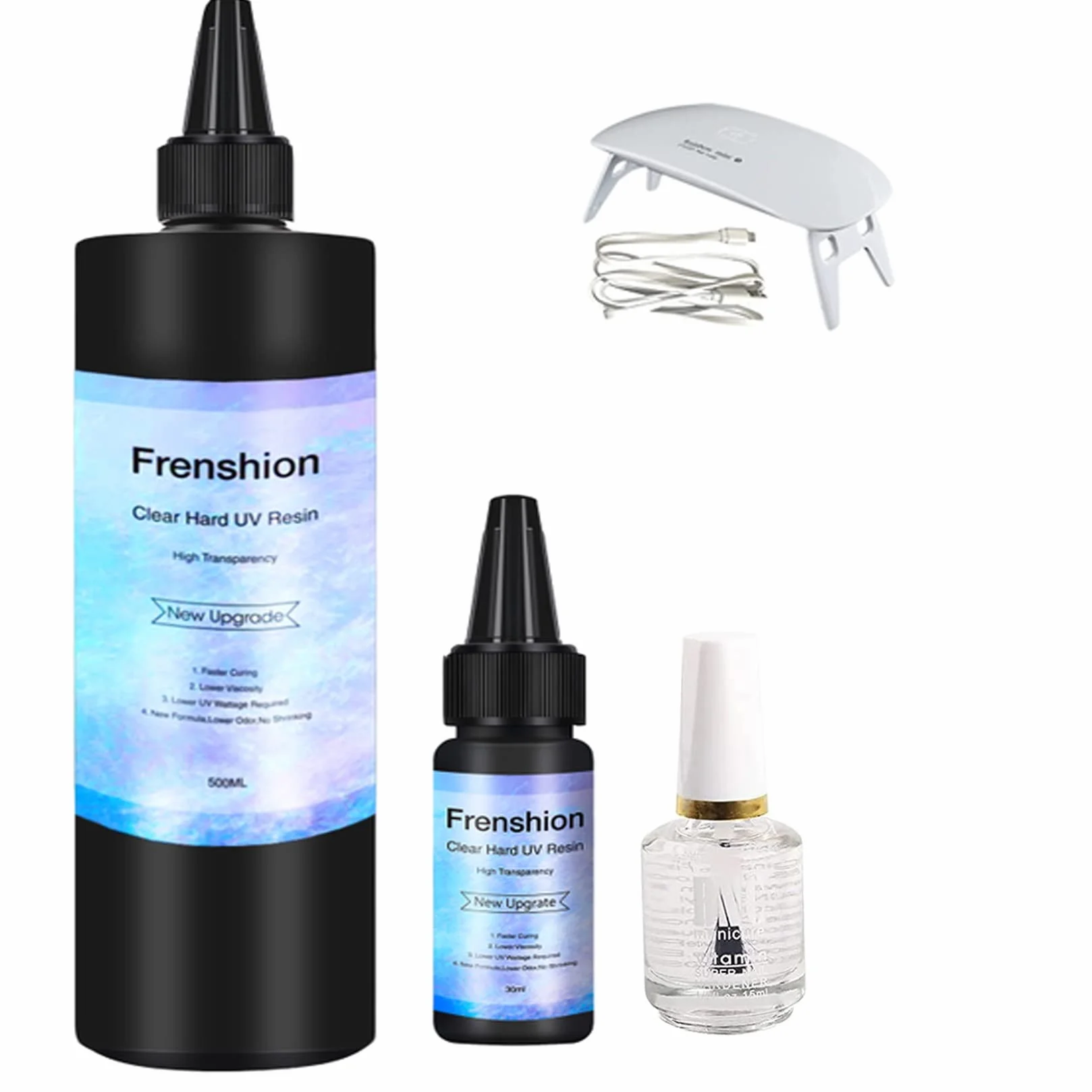 Resina epossidica cristallina duro 500g+30g+15ML Upgrade 1 Minute Quick Cure Lampada inclusa