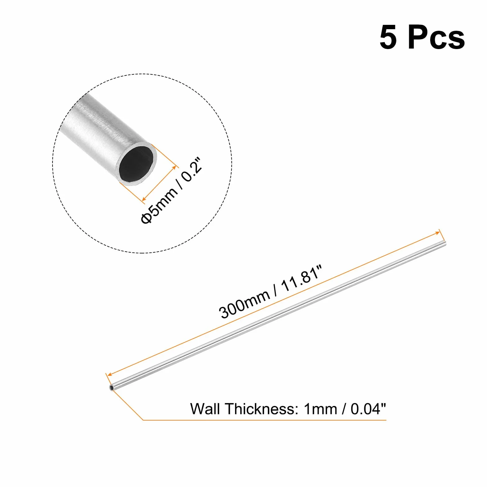 QUARKZMAN 304 Acciaio Inox Tubo OD 5mm x 1mm Spessore 300mm Lunghezza Capillare Metallo Tubi per Macchine