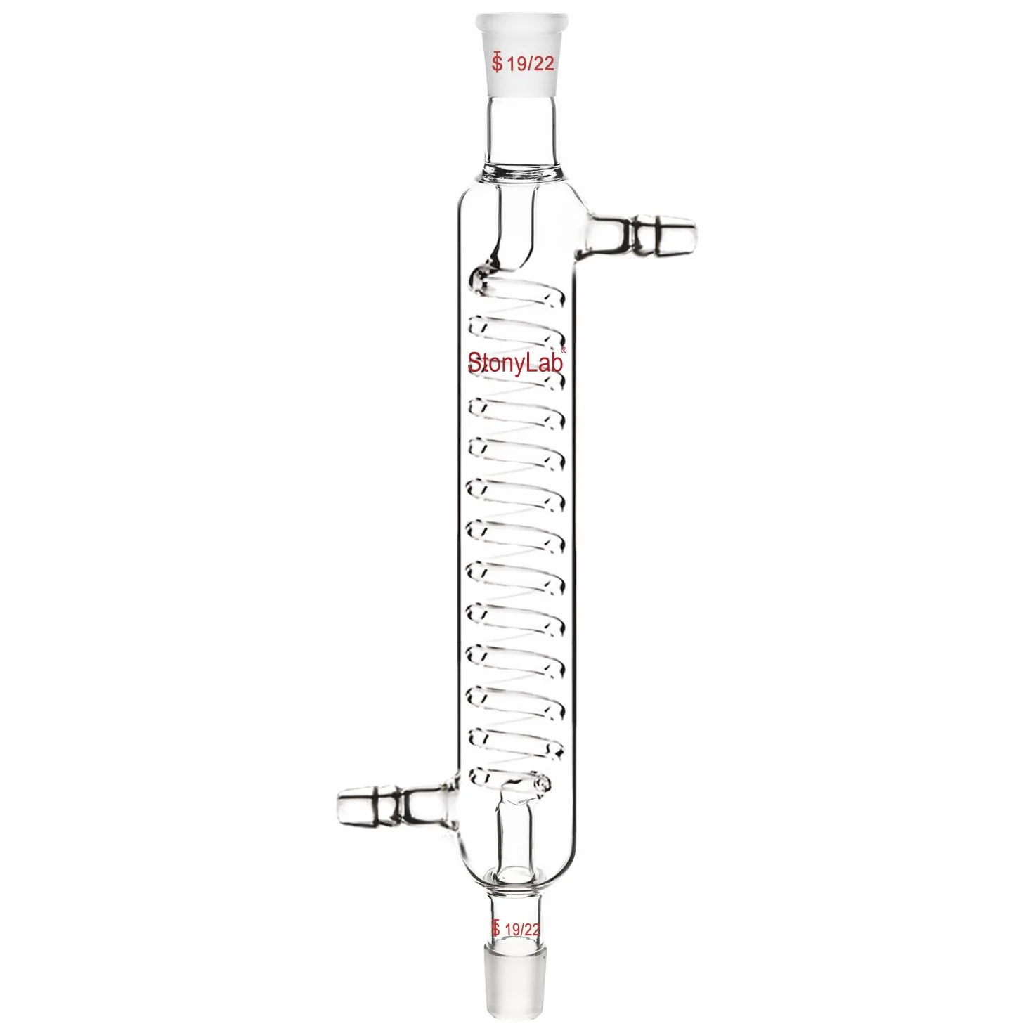 stonylab Condensatore Graham in Vetro con Giunto 19/22, Lunghezza del Guscio 200 mm, Condensatore in Vetro Borosilicato per Laboratorio