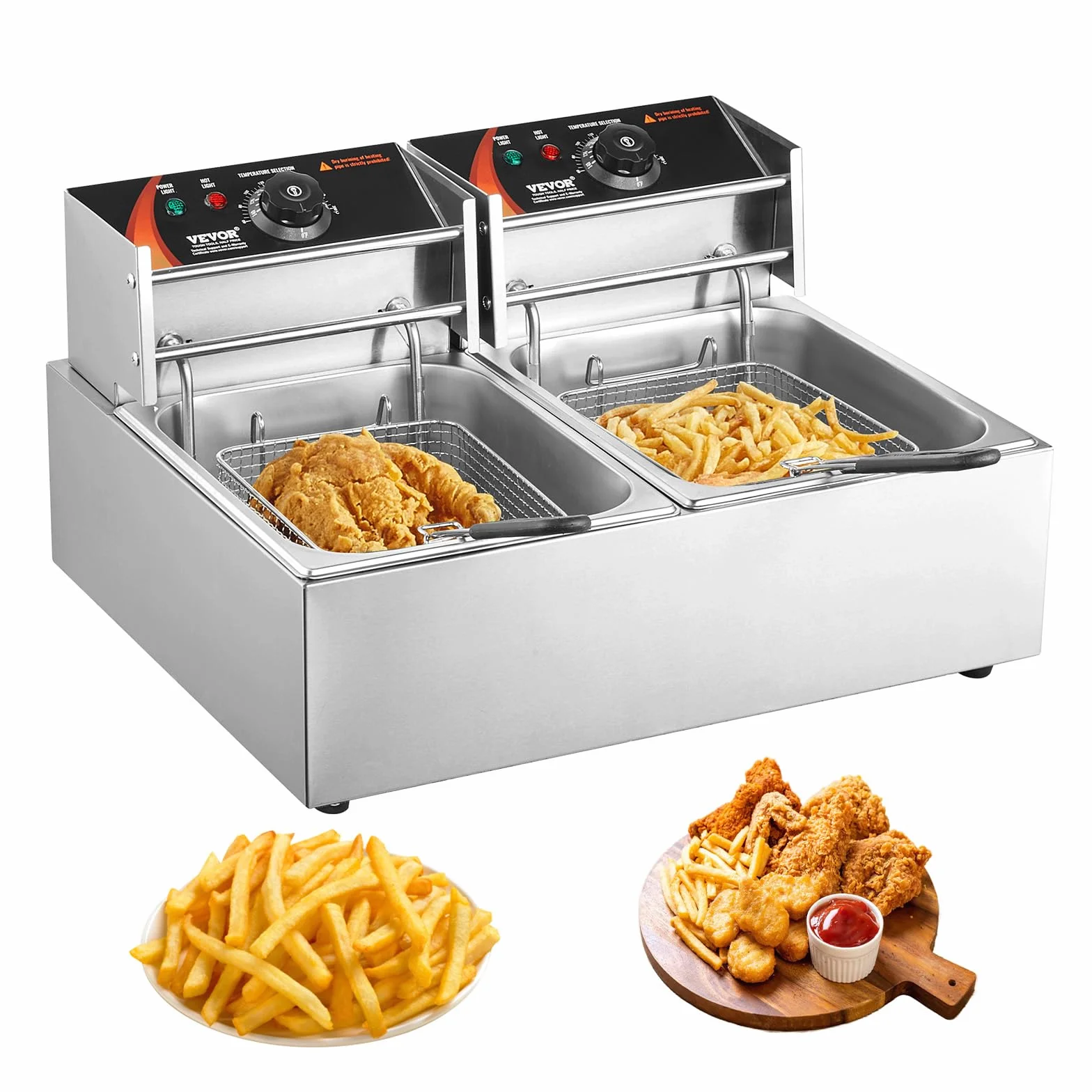 VEVOR Friggitrice Elettrica Commerciale Doppia Vasca 12L 5000W Acciaio Inox