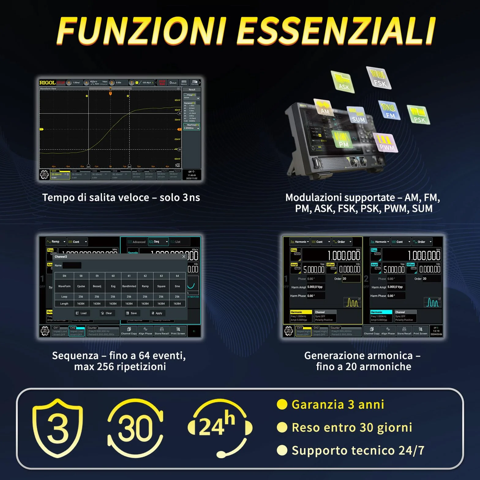 RIGOL Generatore di Segnale,DG852 Pro Generatore di Funzioni,50 MHz,2 Canale,Risoluzione a 16 bit,Schermo touchscreen HD da 7",Ultra-portatile,Perfetto per test sul campo e didattica in laboratorio